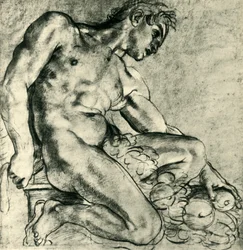 Un Ignudo assis avec une guirlande, 1598-1599, 1943