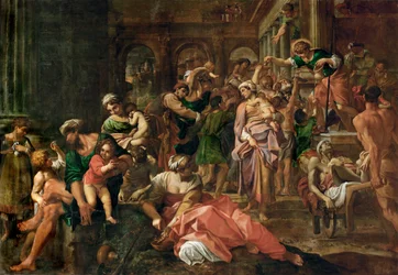 Saint Rochus distribuant des aumônes aux pestiférés (peinture sur toile)