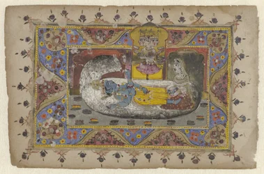 Vishnu sur le serpent mondial Ananta, naissance de Brahma