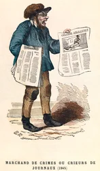 Un crieur de journaux en 1845, gravure