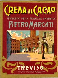 Publicité pour la crème de cacao Marcati de Trévise (Chromolithographie)
