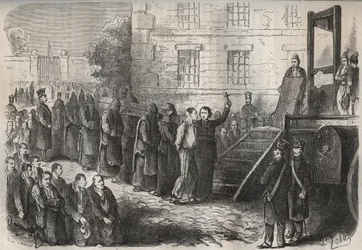 Une exécution au bagne de Toulon au XIXe siècle. Gravure dans « Histoire des bagnes depuis leur création à nos jours » (1877) par Pierre Zaccone.
