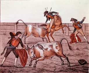Scène de chasse aux taureaux (tauromachie) XVIIIe siècle