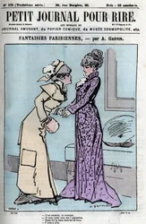 Caricature sur les couples parisiens. Deux femmes parlant de l