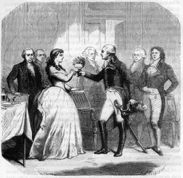 Charles François du Périer dit Dumouriez (1739-1823), général français chez Madame Roland (Manon Roland) (1754-1793) - Gravure dans « Histoire des Girondins » par Alphonse de Lamartine (1790-1869) 1865-1866 - Collection privée