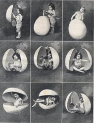 Œufs de Pâques : une petite fille dans un œuf. Gravure dans Le Petit Parisien.
