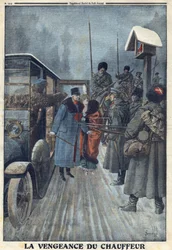 Première Guerre mondiale 1914-1918. Dénoncé par son chauffeur qui voulait se venger de ses mauvais traitements, le général autrichien Skarbonovich est fait prisonnier dans un camp russe. Dans « Le Petit Journal », le 20/02/1916. Collection privée