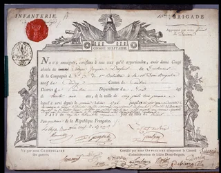 Révolution française : document officiel de congé militaire daté du 5 Prairial an IV (24/05/1796) d