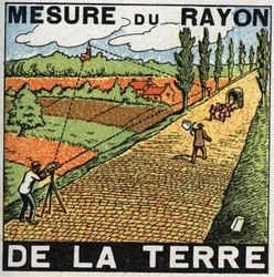 Gravitation : mesure du rayon de la Terre. Illustration anonyme de 1925. Collection privée.