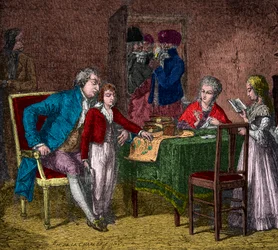 Le roi Louis XVI et la famille royale gardés dans le temple sous la surveillance des révolutionnaires, Gravure, Collection privée