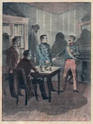 Le jurement par Bories - gravure dans Les quatre sergents de La Rochelle grand récit historique et dramatique par Jules Beaujoint - vers 1900