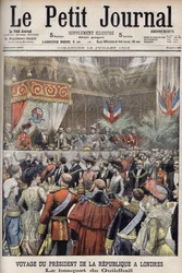 Londres, Grande-Bretagne. Voyage du président Loubet. Réception au Guildhall par Sir Marcus Samuel. Le Petit Journal, juillet 1903 (gravure)