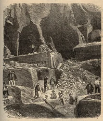 Carrières de marbre de Saint-Geniès (Saint Geniès) - Dordogne - gravure dans « PATRIE » - DESCRIPTION PINTUREQUIREQUE DE LA FRANCE EN 6 VOLUMES PAR LUCIEN HUARD - fin 19ème siècle