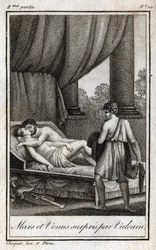 Mars et Vénus découverts par Vulcain. Gravure de 1819 dans "Lettres à Emilie sur la mythologie" par Charles Albert Demoustier (1760-1801). Collection privée.