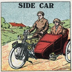 Traction mécanique : side-car de moto. Illustration anonyme de 1925. Collection privée.