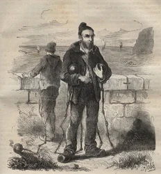 Militaires condamnés au bagne de Toulon au XIXe siècle. Gravure dans "Histoire des bagnes depuis leur création à nos jours" (1877) par Pierre Zaccone (1817-1895). Collection privée.