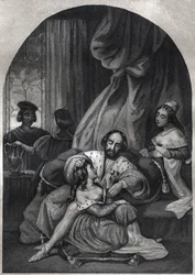 Paul III (pape de 1534 à 1549) et sa famille - Gravure de 1842 dans « Histoire des papes : crimes, meurtres, empoisonnements, parricides, adultères, incestes... » par Maurice Lachatre. Collection privée