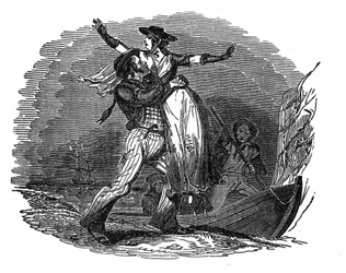 Le pirate Charles Gibbs enlève une fille hollandaise de son navire (début du 19e siècle). Gravure de "Le livre du pirate" 1837.