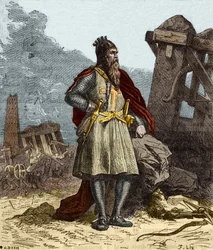 Portrait de Frédéric Ier de Hohenstaufen dit Frédéric Barberousse (Federico Barbarossa) (1122-1190), empereur romain germanique. Gravure du XIXe siècle.