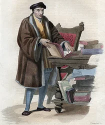 Portrait de Guillaume Budé (Budaeus) (1467-1540), érudit français. Illustration de "Le Plutarque Français" par Edmond Mennechet