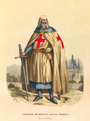 Portrait de Jacques de Molay (1244-1314), Grand Maître des Templiers au 13e siècle, gravure - collection privée