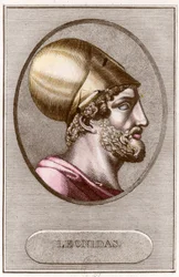 Portrait de Léonidas Ier, roi de Sparte de - 491 à - 480. Gravure. Collection privée.