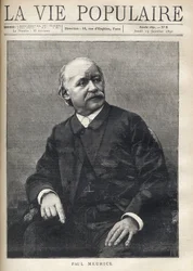 Portrait de Paul Meurice (1818-1905), écrivain français. Gravure dans « La vie populaire »