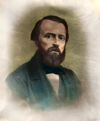 Portrait de Pierre Larousse (1817-1875) grammairien et lexicographe français. Gravure du 19ème siècle. Collection privée