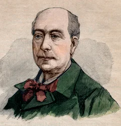 Portrait de Théodore de Banville (1823-1891), poète français. Gravure dans "Le petit Parisien" de 1891. Collection privée.