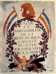Affiche de la Révolution française : « Unité et indivisibilité de la République, liberté, égalité, fraternité ou la mort »