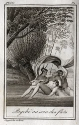 Psyché dans les vagues. Gravure de 1819 dans "Lettres à Émilie sur la mythologie" par Charles Albert Demoustier (1760-1801). Collection privée.