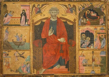 Saint Pierre sur un trône entouré de scènes bibliques