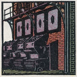 Générateurs de vapeur : batterie de chaudières. Illustration anonyme de 1925. Collection privée.