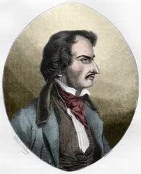 Le poète et assassin français Pierre François Lacenaire (Lacenaire) - Pierre François Lacenaire (1803-1836), dandy, poète, homme de lettres français - gravure de 1863 dans « Le Livre Rouge - Histoire De L