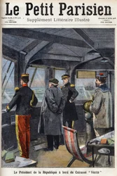 Le président de la République Armand Fallières (1841-1931) à bord du cuirassé « Vérité ». Dans « Le Petit Parisien » du 26/07/1908. Collection privée