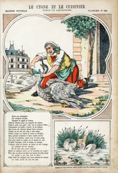 Le cygne et le cuisinier. Illustration anonyme pour Les Fables de Jean de La Fontaine (1621-1695). Imagerie de Pont-à-Mousson, vers 1880. Collection privée