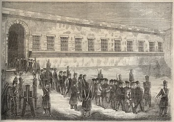 Le bagne de Rochefort au XIXe siècle. Gravure dans « Histoire des bagnes depuis leur création à nos jours » (1877) par Pierre Zaccone.
