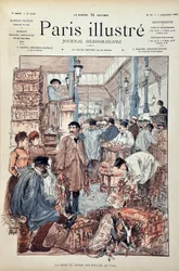 Le jeu crié aux Halles de Paris en 1887. Illustration par Hermann Vogel (1856-1918). Gravure de 1887 dans « Paris-Illustrous journal weekly ».