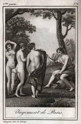 Le jugement de Pâris. Le berger Pâris doit choisir à qui il donnera la pomme d