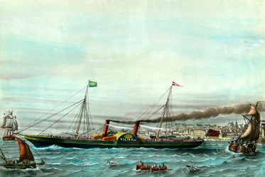 Navire à roue La Victoria servant entre Boulogne-sur-Mer et Folkestone. Gravure du 19e siècle. Collection privée