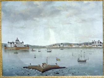 Vue de Kalmar avec le château de Kalmar, Suède ... (aquarelle)