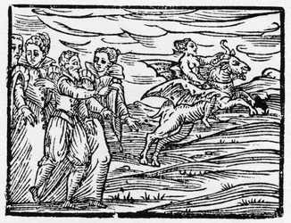 Sorcière chevauchant une chèvre - "Compendium Maleficarum", traite des sorcières, de leurs maux et de leurs sortilèges par Francesco Maria Guazzo ou Guaccio ou Guaccius (15?? -16??) 1608 Collection privée