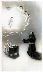 Image pieuse : représentation de Saint Antoine de Padoue (Antonio di Padova) connu sous le nom de Thaumaturge (1195-1231). Carte de Collection privée