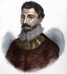 Portrait de Sir Francis Drake. Navigateur et corsaire anglais (né à Tavistock, Devonshire, vers 1540, mort au large de Portobelo, Panama)