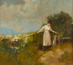 Antal Neogrády Jeune fille dans un paysage