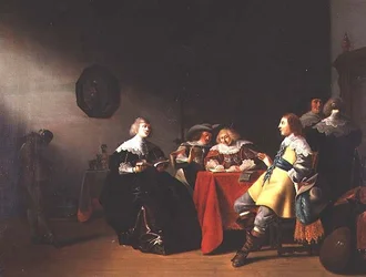 Un intérieur avec des figures élégantes lisant