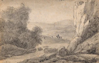 Paysage montagneux avec des voyageurs