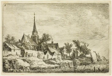Le clocher du village au bord de la mer