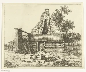 Coupeur de roseaux devant la ruine de la maison Snaatburg à Maarssen