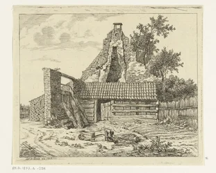 Coupeur de roseaux devant la ruine de la maison Snaatburg à Maarssen